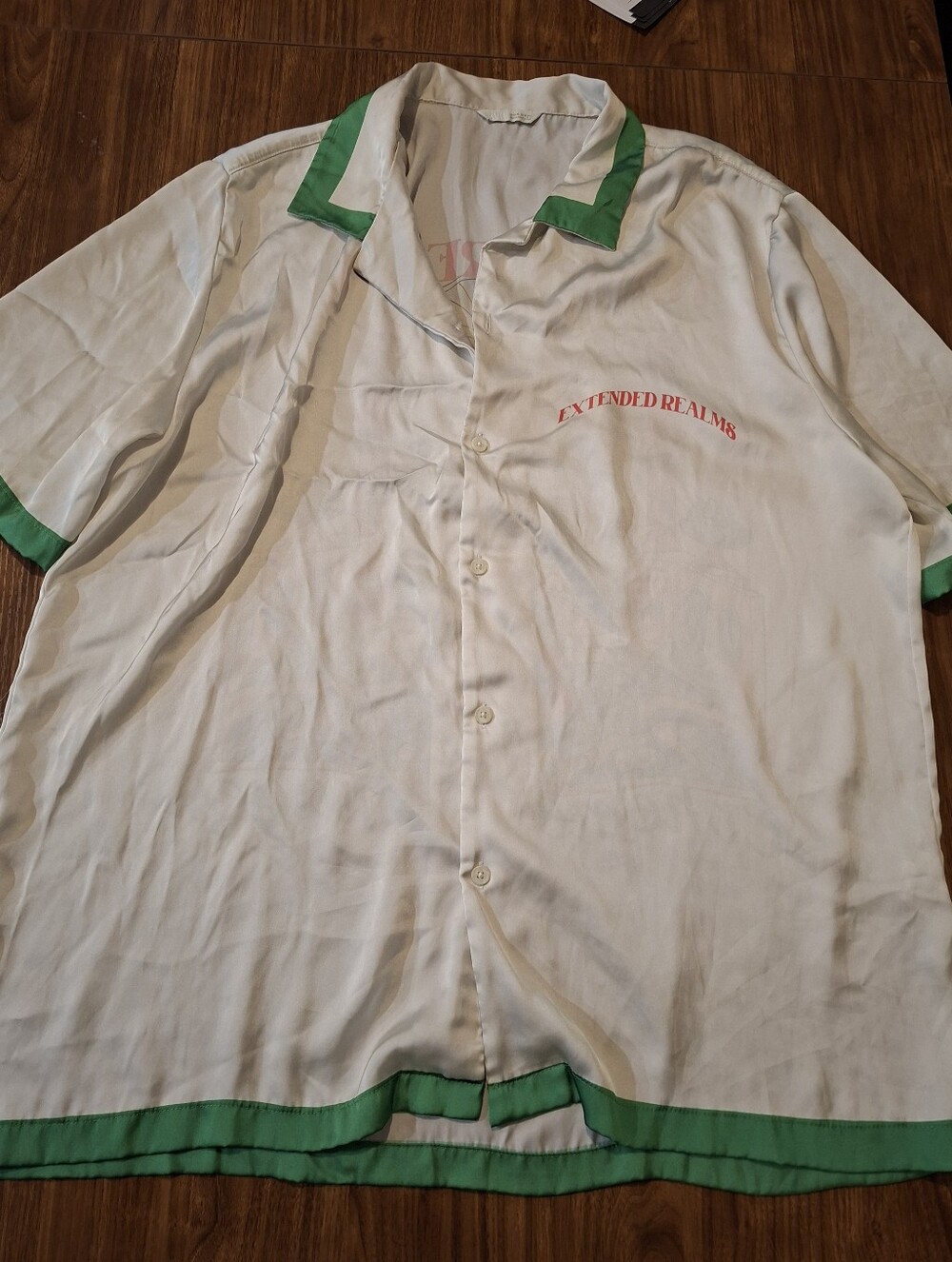 Zara White Button-Down Shirt with Green Trim
